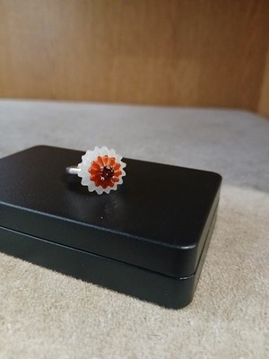 Sterling Silber Granat und Jade Blume Ring rot und weiß Größe N 1/2
