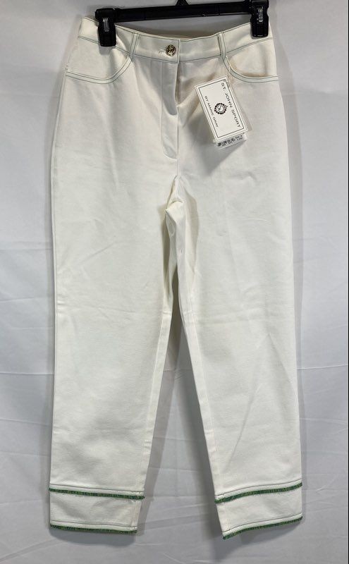 St. John Sport Women's White High Rise Cropped Pants Green Trim NWT Y2K Sz 4