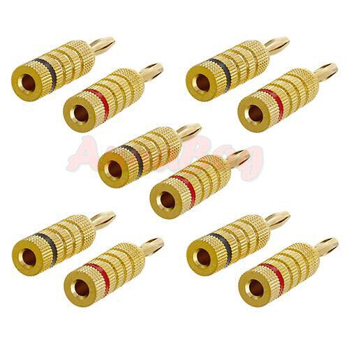 5 Pairs of Banana Speaker Plugs Closed Screw Type Gold Plated Copper Material - Picture 1 of 3