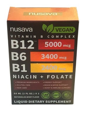 Nusava Vegan Liquid Vitamin B Complex B1 B3 B6 B9 B12 Watermelon Berry 2x2oz