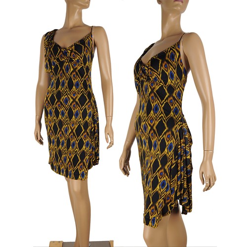 BALENCIAGA DRESS ABSTRACT PEACOCK PRINT STRETCH JERSEY DRAPE sz 38 / US 6 - 第 3/7 張圖片