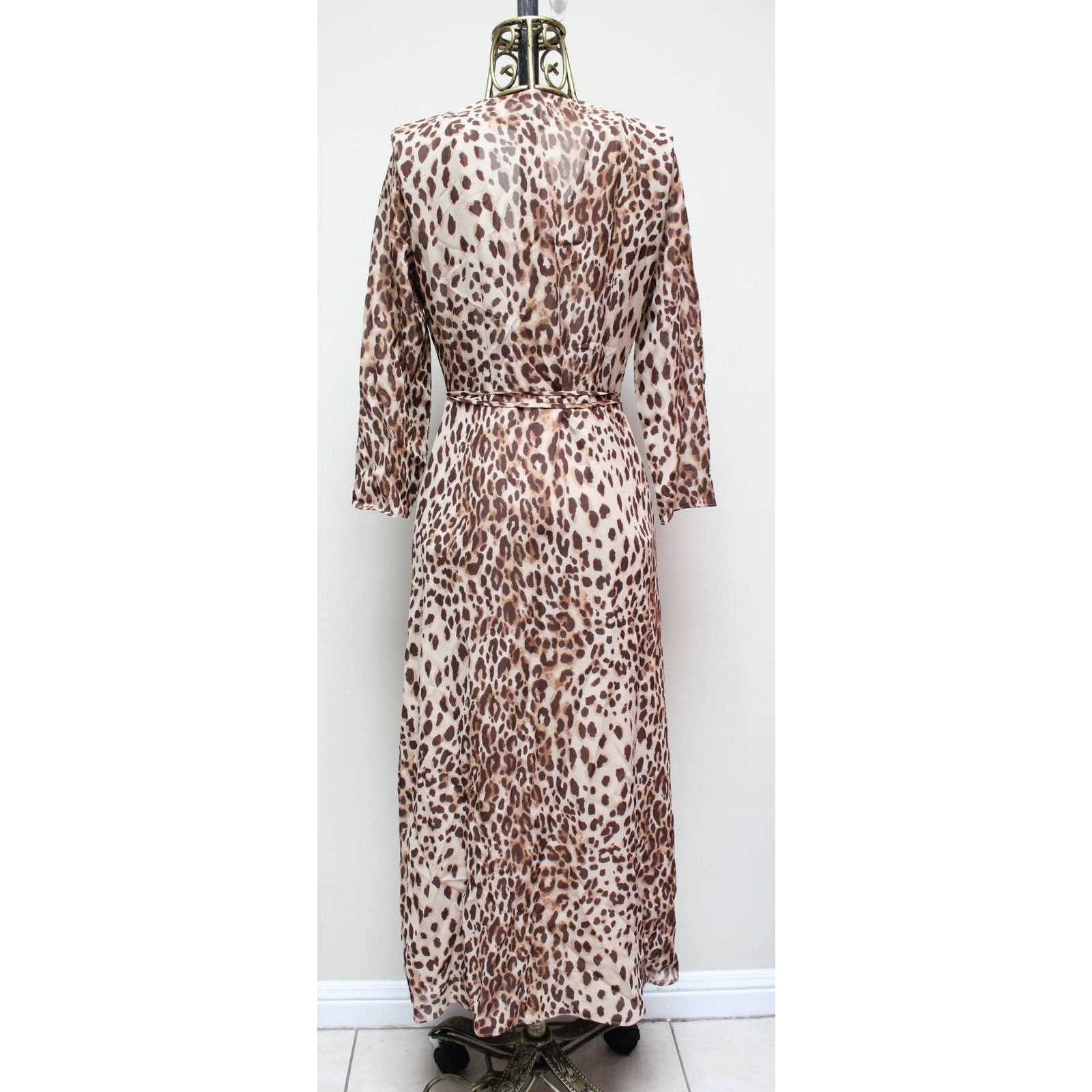 NWT Reformation Alessandra Cheetah Brown Cat Maxi Wrap Dress Size Medium image 4