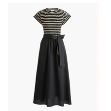 NWT J. Crew Button-Shoulder Tie-Waist Knit Mixy Dress Modest Black M