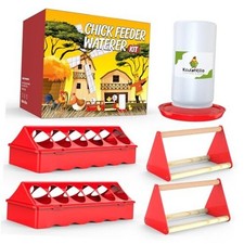 Chick Feeder and Waterer Kit - Baby Chicken Supplies with Chicks Perch,