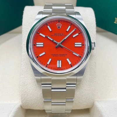 2022 NEW Rolex Oyster Perpetual 41mm - Coral Red Dial - Stainless Steel - 124300