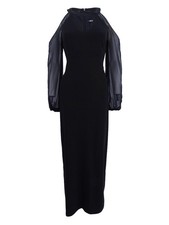 Msk Women's Bishop-Sleeve Cold-Shoulder Gown (2, Black)