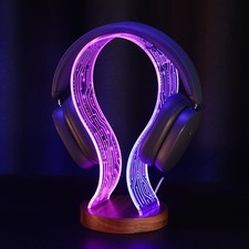 Ammonite Headphone Stand - Walnut Wood Gaming Desk Accessory with LED Lights, US