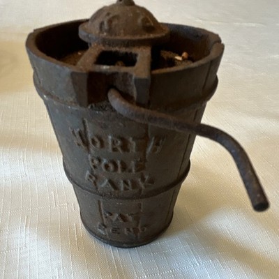 Vintage Cast Iron Mechanical Coin Bank w/ Crank Handle ''Work for Pay''