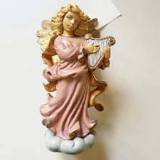 Fontanini Angel Harp Wall Hanging Plaque 6” Vintage Resin Christmas Italy