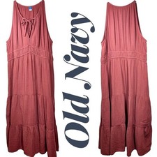 OLD NAVY Cotton Tiered Gauze Maxi Dress Halter Maroon Beach Flowy Boho Vacay XL