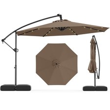 10 FT Solar Offset Hanging Umbrella Patio Cantilever Umbrella w/ 32 LED Lights