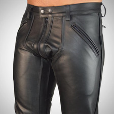 Men's Black Leather Pants, Handmade Stylish Biker Pants with Double Side Zippers