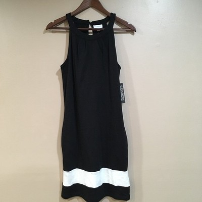 New York & Company Halter Mini Dress Sz XS Black White Cotton Resort Chic Comfy