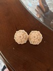 Vintage Featherweights Pink Floral Rhinestones Clip On Earrings Mid Century — photo 1