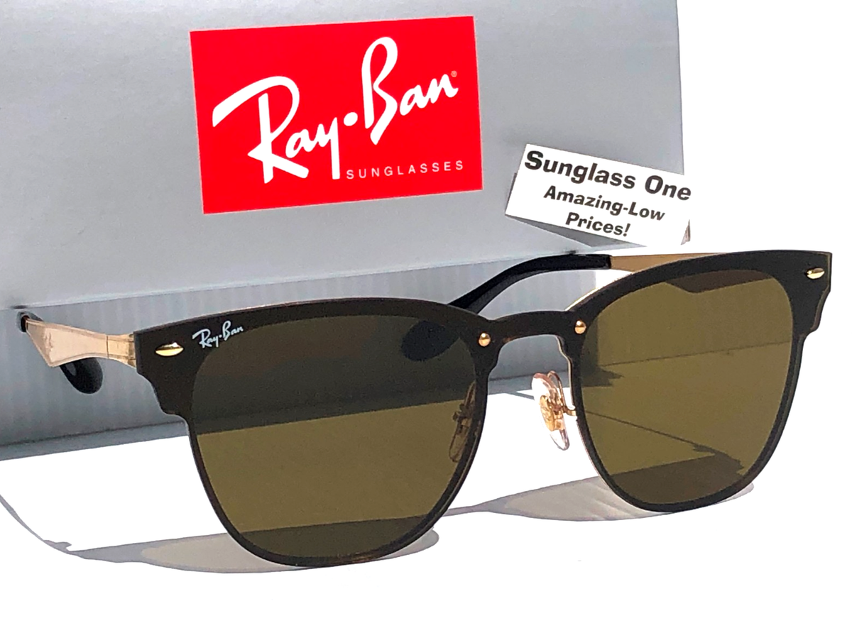 NEW Ray Ban Shiny Gold Metal w Bronze Lens Shield Sunglass RB