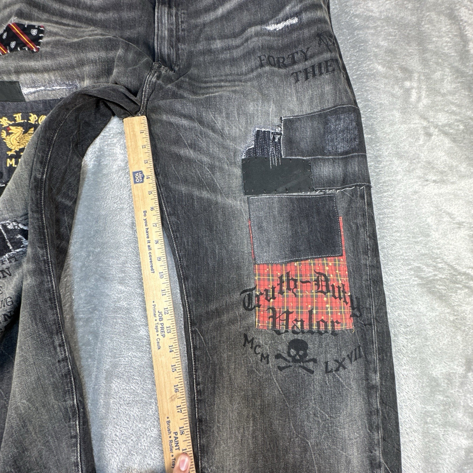 Polo Ralph Lauren Varick Slim Straight Jeans Mens 46BX30 Black Patch Graffiti thumbnail 9