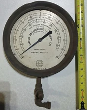 Rare Large Antique U.S. Gauge Co. NY Pressure Gauge.  Steampunk