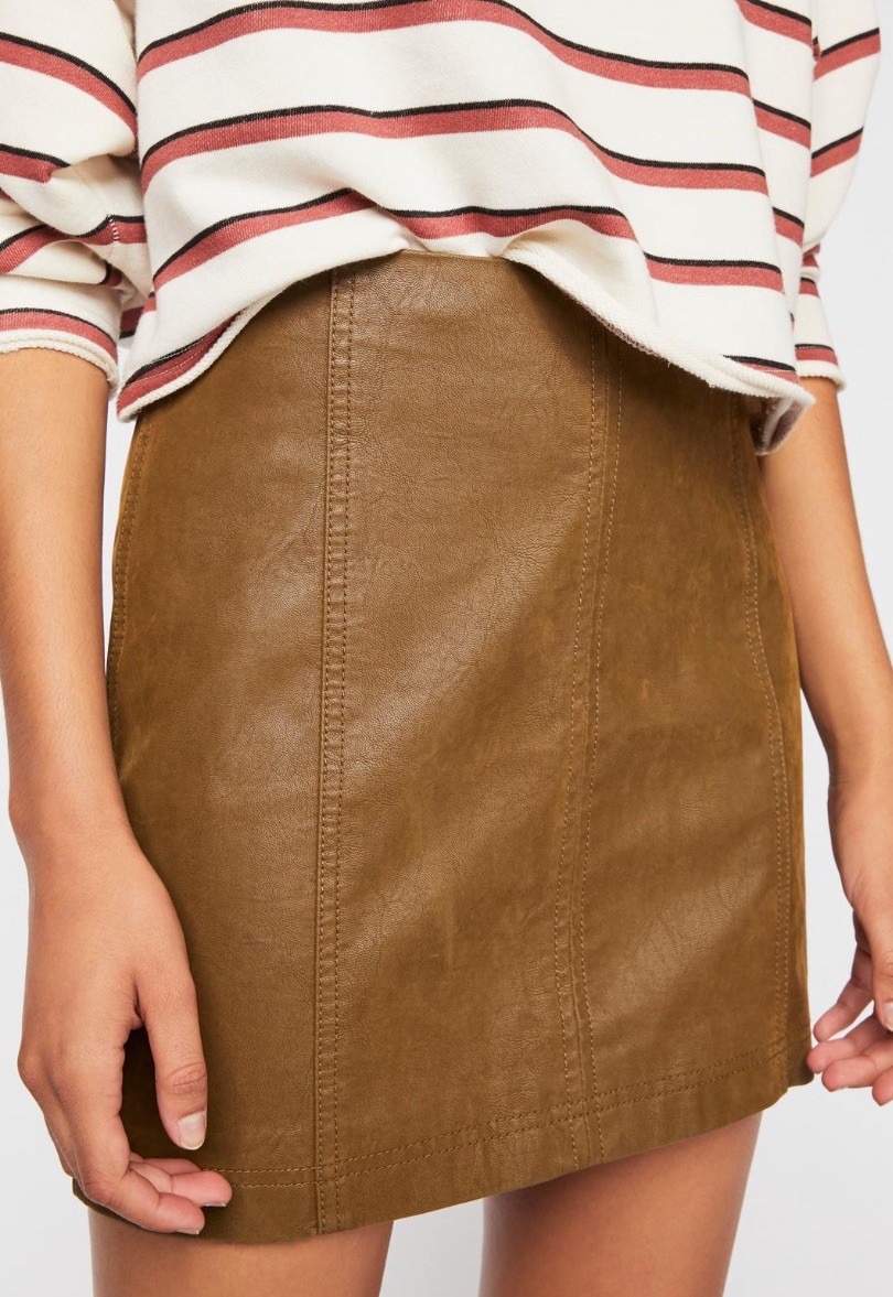 Free People,  Brown Modern Femme Vegan Leather Mini Skirt, Size 10