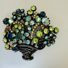 Signed Arthur Pepper Brooch Floral Aurora Borealis Rhinestones Vintage Estate