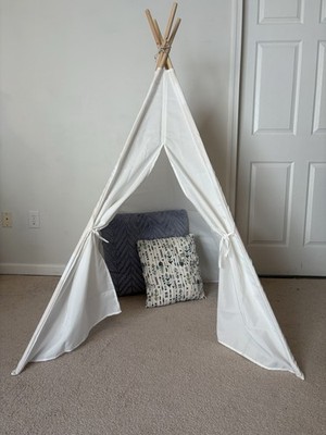 White Kids Teepee Indoor Tent Play House with Window & Wooden Poles Boys Girls