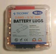Ten 10 2 AWG-5/16 M8 Battery Cable Heavy Duty Lug Ends,Copper Heat Shrink Tubing