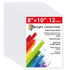 Simetufy 12 Pack 8x10 Canvas Boards for Painting, Blank Flat 8"x10", white