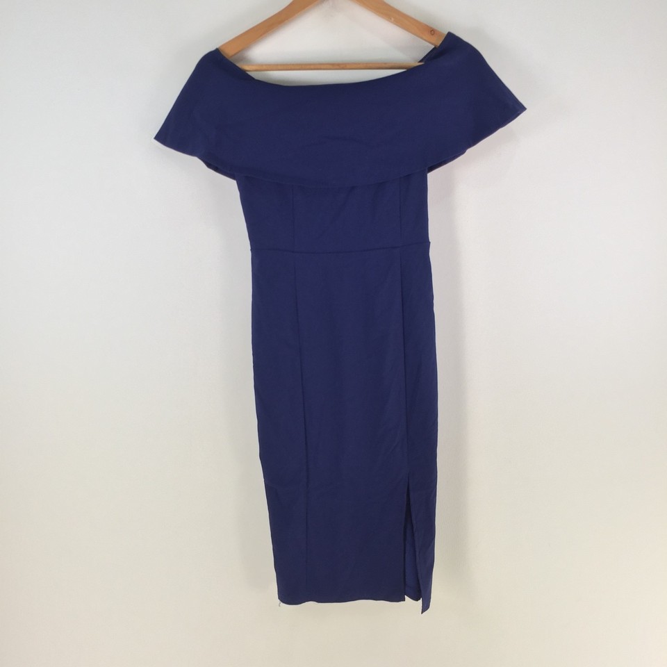 Here comes the sun dress womens 8 blue pencil knee length short sleeve 122861