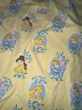 Vintage Disney Princess Crib Sheet Cinderella Belle Aurora Yellow Cotton Bedding