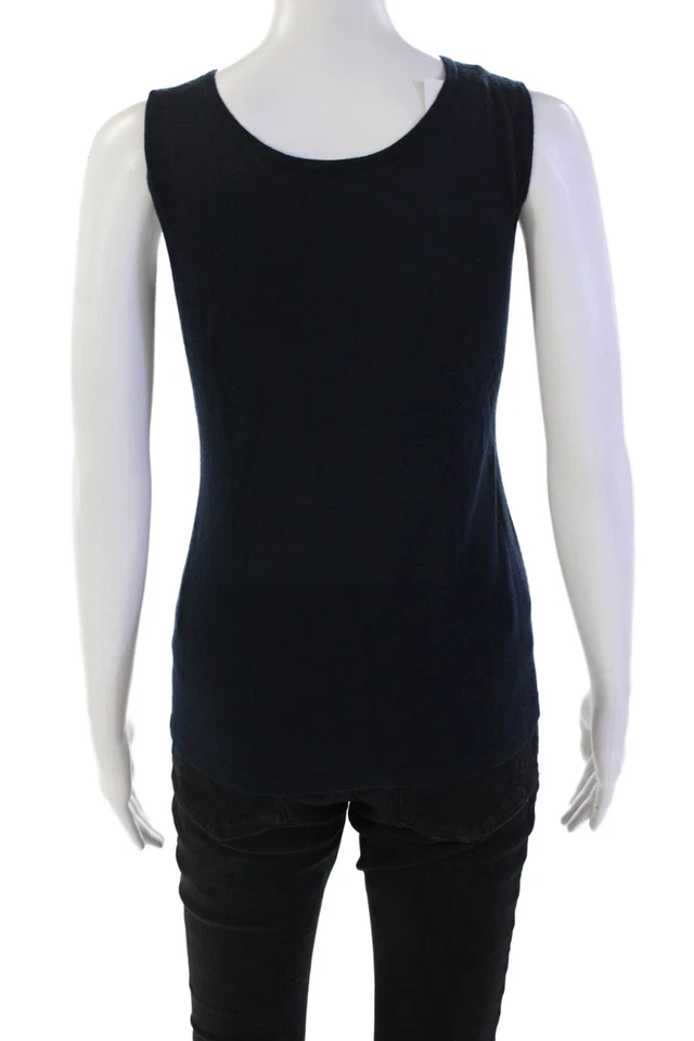 Magaschoni Womens Scoop Neck Silk Knit Tank Top Navy Blue Size Extra Small - Image 3 of 4