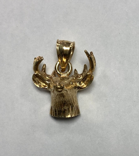 Unisex White Tail Deer Pendant With Big Buck Rack ~ 10K Yellow Gold - Picture 6 of 8