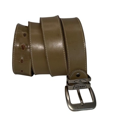 Armani Leather Belt Mens 50 Tan Fair Logo Buckle Y2K Designer Streetwear
