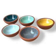 NOW Designs 5-Piece Terracotta Glazed Pinch Bowls Soy Sauce Cooking Spices 3 in