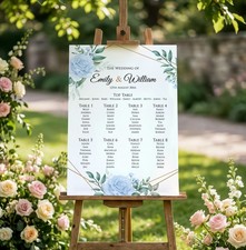 Personalised Wedding Table Plan Blue Rose Floral Sign Seating Chart A1 A2 A3