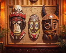 Enchanted Tiki Room Adventureland Trader Sam Wood Mask Tropical Bar SET OF 3