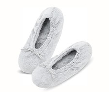 Women's Ballerina House Slippers with Soft Tie Bow and Suede Sole, Non-Slip B...