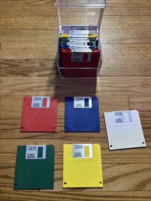 Lot of 24 IBM Vintage 3.5'' Floppy Disks ASSORTED Colors w Storage Case ￼