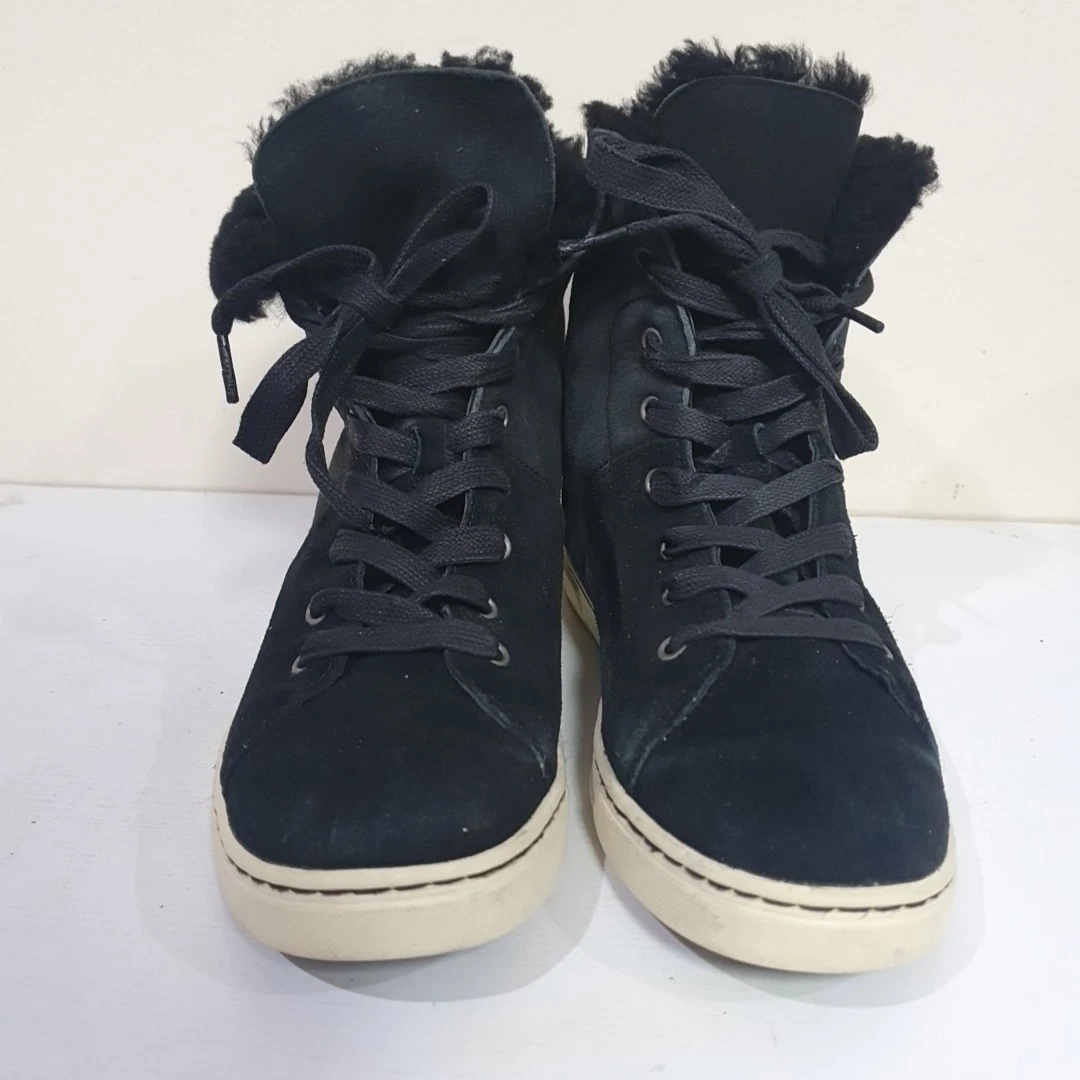 UGG Australia STIVALETTI NERI SCAMOSCIATI FODERATI IN PELLE DI PECORA Sneakers UK 7 5