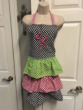 Women  s Ruffle Apron Embroidered  K  Polka Dot Feminine Romantic Tiered Vibrant