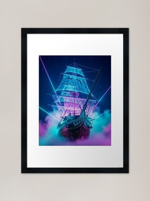 Gerahmtes gerahmtes Wandbild Poster Leinwanddruck Bild Lila Aqua Neon Geisterschiff