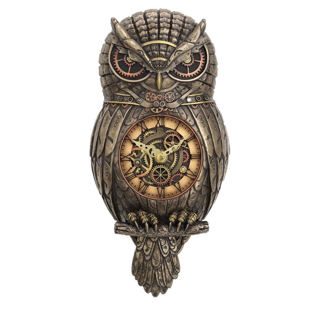 Chronology Wisdom Steampunk Owl Wall Clock NUOVO