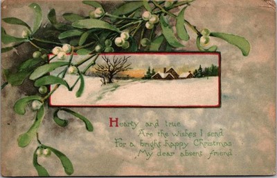 Mistletoe Berries Winter Scene Christmas Holiday Postcard