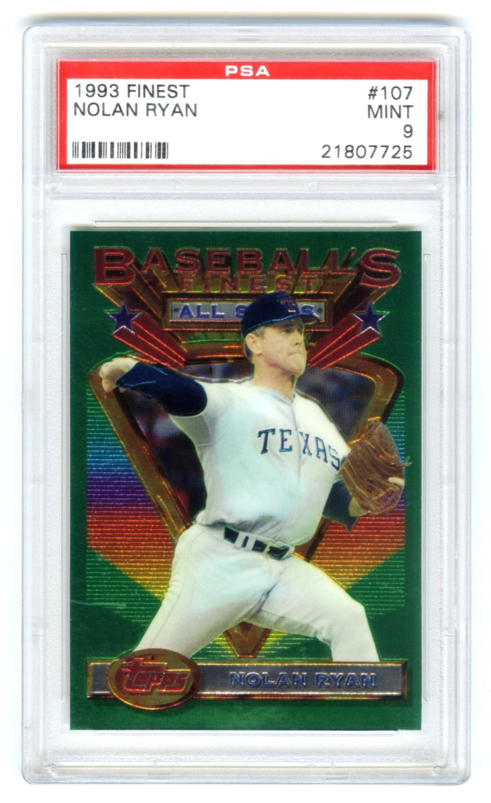 NOLAN RYAN (POP 241) 1993 TOPPS FINEST GREEN PSA-9 MINT GRADED BASEBALL CARD#107