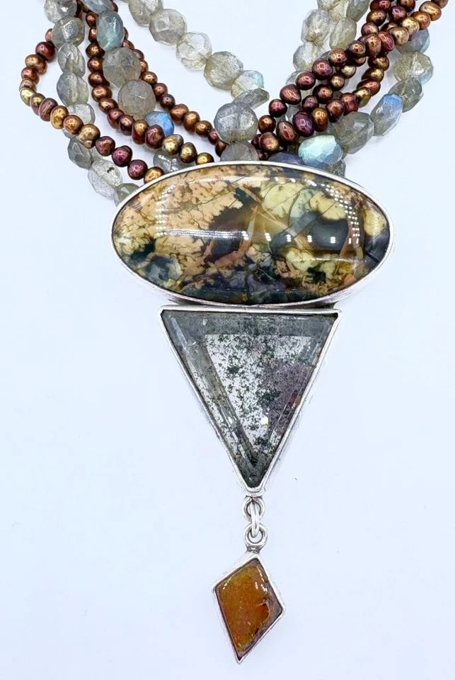 Precioso Collar Eco del Soñador Cuarzo Labradorita Jaspe Plata de Ley Foto 2 de 4