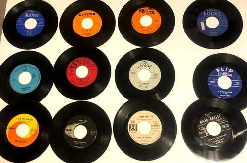 Lot of 12 60s pop doo wop  R&b   7" 45 records Beatles Earl KingKokomo Bobby Gre