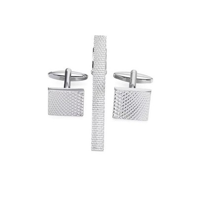 Silver Tie Clip Cufflink Set in Luxury Design from Charles William London