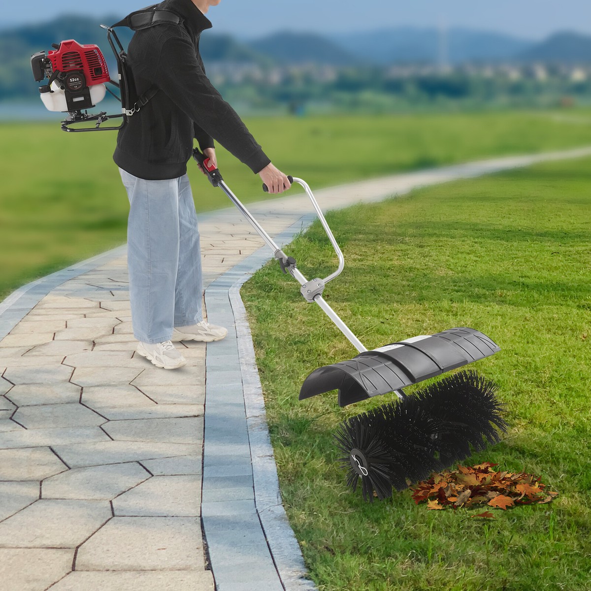 2 Stroke 52cc Gas Power Broom Artificial Turf Grass Clean Backpack