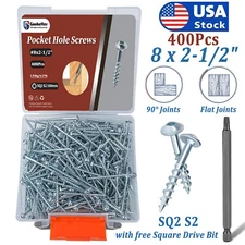400x Drive Washer Head #8 x 2-1/2" Pocket Hole Coarse Wood Screw #8 With SQ2 Bit