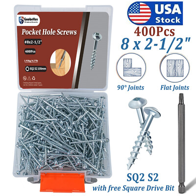 #ad #ad 400x Drive Washer Head #8 x 2 1 2quot; Pocket Hole Coarse Wood Screw #8 With SQ2 Bit $23.85