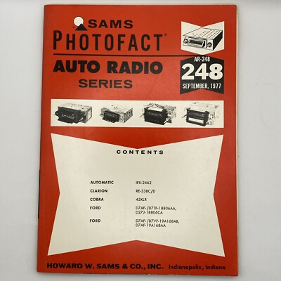 Sams Photofact Auto Radio Series Vol 248 Vtg September 1977 AR-248 Ford Cobra
