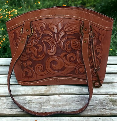 Leather Purse Western Boho Faux Saddle Botanical Bag